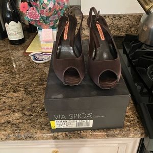 Brown silk heels. Beautiful shoes.